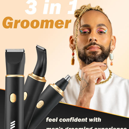 3-in-1 Manscape Body Hair Trimmer for Men, IPX7 Waterproof, USB-C Rechargeable Groomer