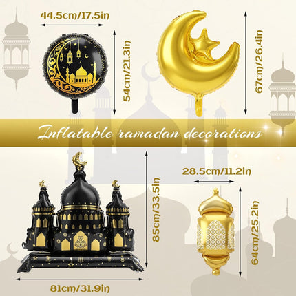10PCS Eid Mubarak Foil Balloons Ramadan Moon Star Castle Lantern Decor