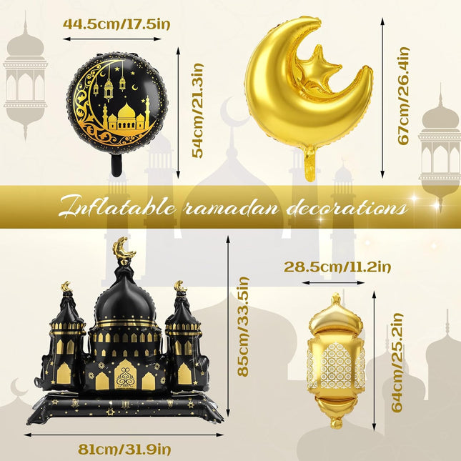 10PCS Eid Mubarak Foil Balloons Ramadan Moon Star Castle Lantern Decor