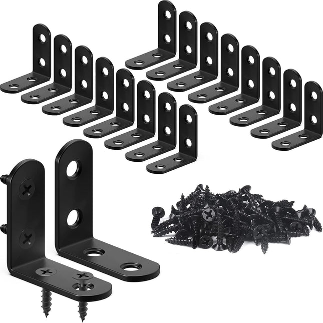 18PCS L Bracket Corner Braces – FATLODA Stainless Steel, Black, 1.57x1.57 in