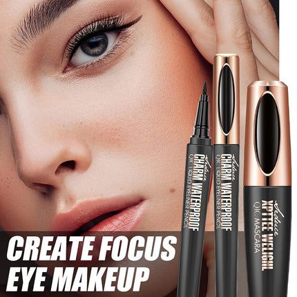 2 Pack Mascara Eyeliner Set 4D Silk Fiber Waterproof Smudge Proof Makeup