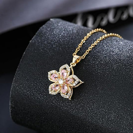 Gold Flower Fidget Necklace Women Rotating Crystal Blossom Pendant Choker