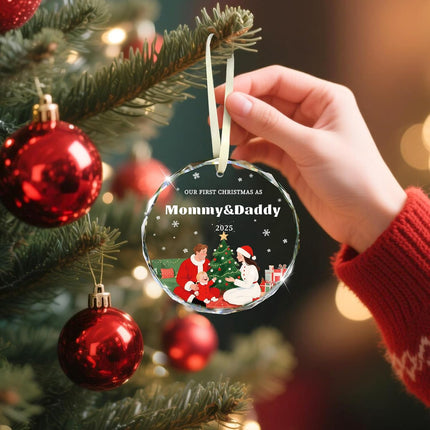Crystal Family Christmas Ornament 2025 – "Our First Christmas as Mommy and Daddy