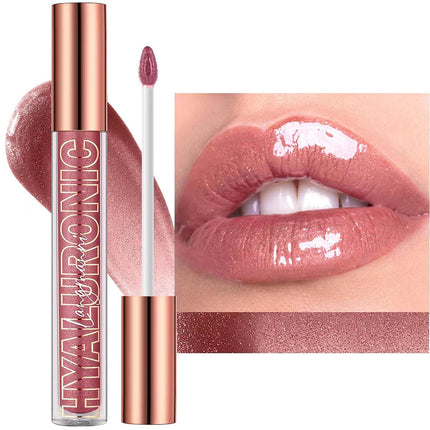 Nude Brown Plumping Lip Gloss 02, Glitter Tinted High-Pigment Moisturizing Lip Gloss