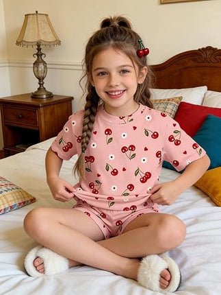 Girls Summer 2 Piece Outfit Set Short Sleeve T-Shirt & Shorts Clothes for Kids 4-13 Years