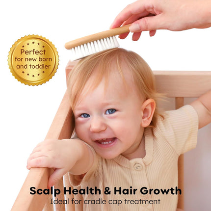 4-Piece Baby Brush & Comb Set – Wooden Soft Goat Hair Brushes for Newborns