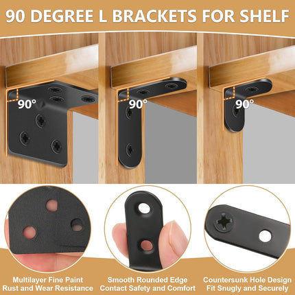 25PCS L Brackets for Shelves with 82 Screws, Heavy Duty Black Metal