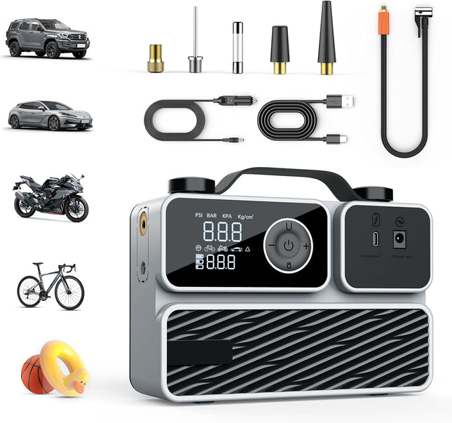 Tire Inflator Portable Air Compressor – 150PSI, Rechargeable Battery, Pressure Gauge