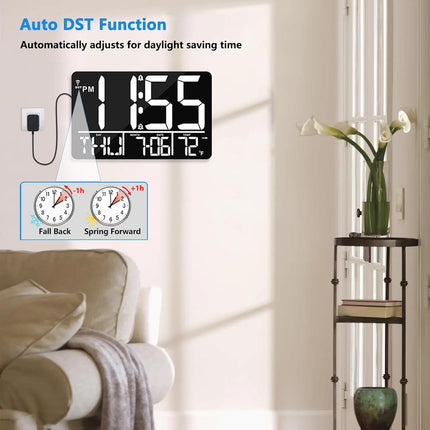 Bluetooth Digital Wall Clock with Remote, Auto DST & 25 Alarm Tones