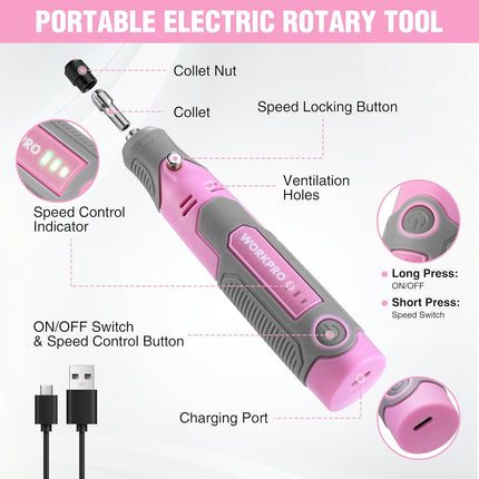 Cordless Mini Rotary Tool Kit – 71pcs Accessories, 3 Speeds, USB Rechargeable
