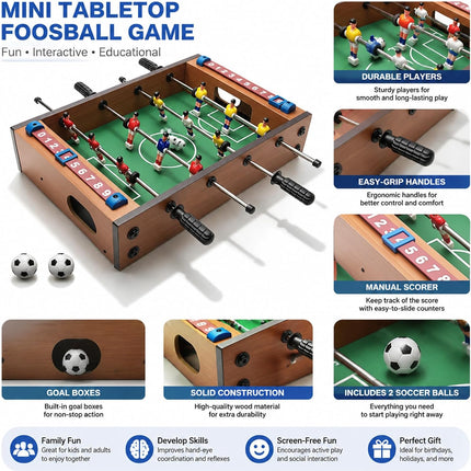 Mini Foosball Table Soccer Game, Wooden Tabletop Football Set with Balls