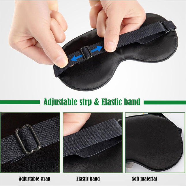 2 Pack Sleep Mask Blackout Silk Eye Mask Adjustable Strap for Women Men