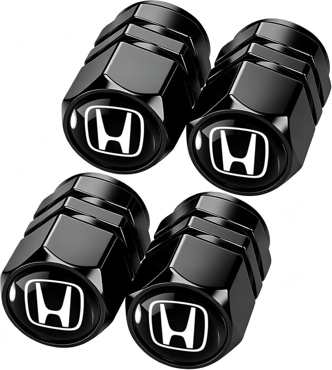 4 Pack Black Aluminum Tire Valve Stem Caps for Honda Car Wheels Dustproof Covers