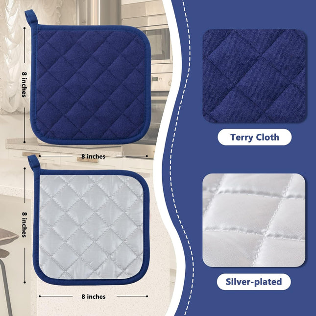 5 Pack Dark Blue Pot Holders Heat Resistant Hot Pads Trivet Kitchen Baking