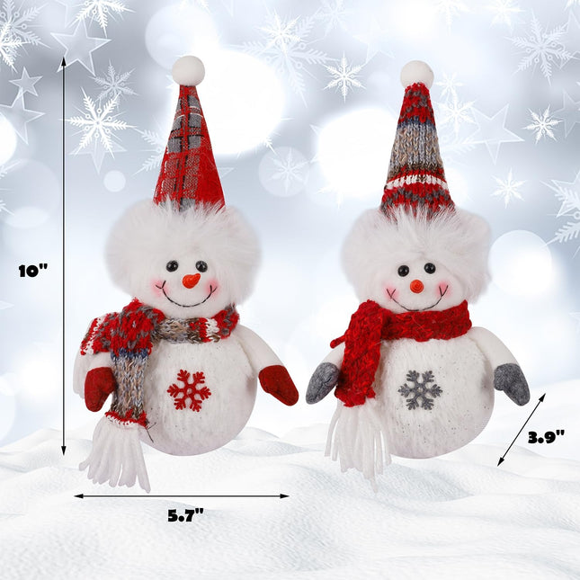 2-Pack 10" Lighted Plush Snowmen, Battery Operated Xmas Tabletop Decorations
