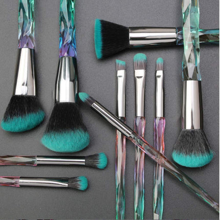 10PCS Crystal Handle Makeup Brush Set, Kabuki Foundation, Concealer & Eyeshadow Brushes