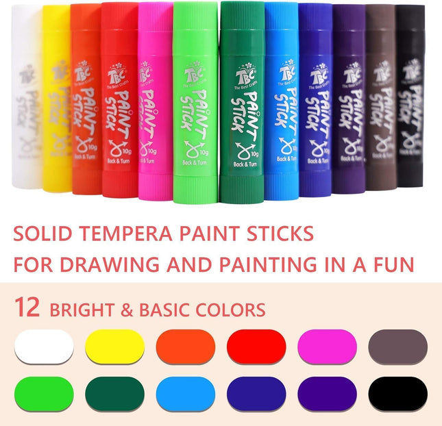 12 Washable Paint Sticks – Non-Toxic Tempera Colors for Kids & Students