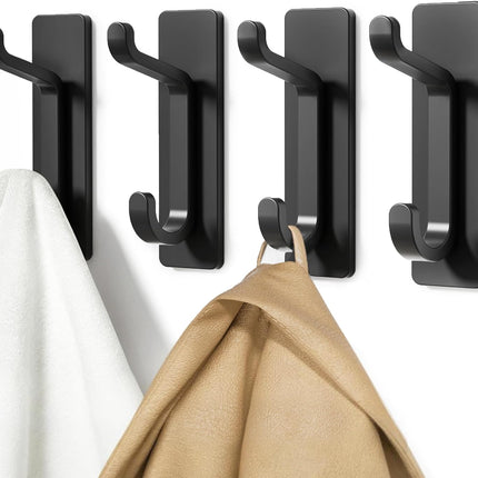 4 Pack Black Adhesive Wall Hooks for Coats Towels and Door Hanging