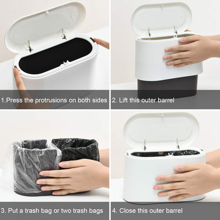 Mini Trash Can with Lid – Small Desk & Countertop Garbage Can, White, 3 Bags