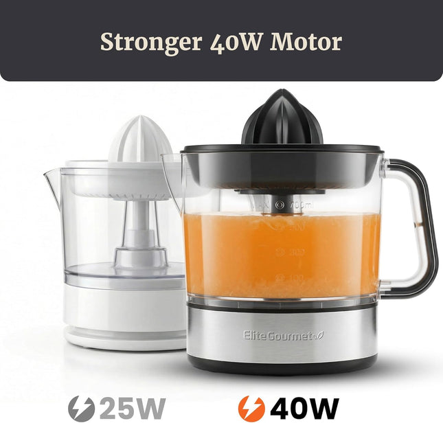 Compact 40W Citrus Juicer – BPA-Free, Pulp Control, Easy Pour, 24oz, Black/SS