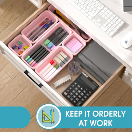 6-Piece Drawer Organizer Set – Interlocking, Non-Slip, Pink for Home & Office