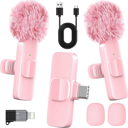 Pink Wireless Lavalier Mic – Clip-On, Noise Cancelling, 65ft Range for iPhone/Android