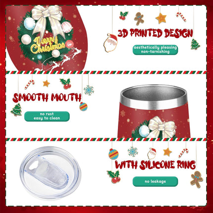 Christmas Wine Glass Tumbler – Double Wall Insulated 12oz Stainless Steel Gift for Her