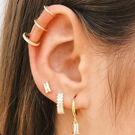 Small Gold Hoop Earrings Set for Women Diamond Pave Gold Hoops Silver Post