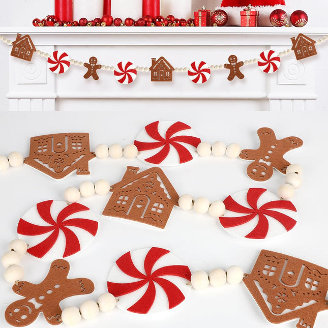 Christmas Tree Garland – 6.5Ft Felt Gingerbread Man & House Ornaments