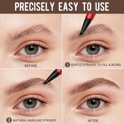 2 Pack Eyebrow Pencil Dark Brown 4 Tip Brow Pen Natural Hair Strokes