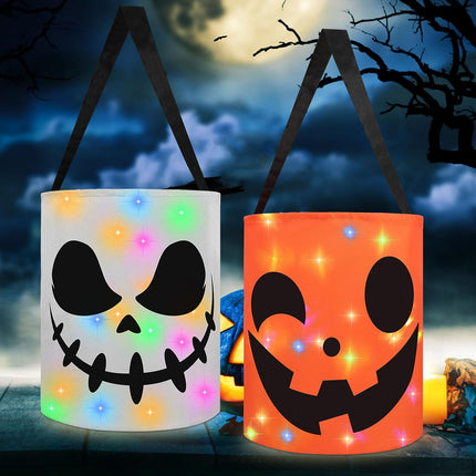 2-Piece Light-Up Halloween Trick-or-Treat Buckets, LED Glow Candy Goodie Bags