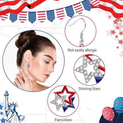 4th of July American Flag Star Earrings Dangle Independence Day Gifts