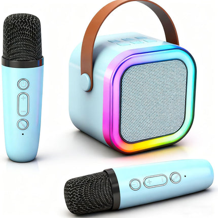 Mini Karaoke Machine for Kids & Adults, Portable Bluetooth, 2 Wireless Mics