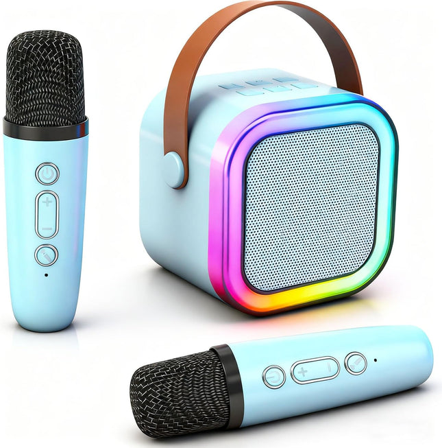 Mini Karaoke Machine for Kids & Adults, Portable Bluetooth, 2 Wireless Mics