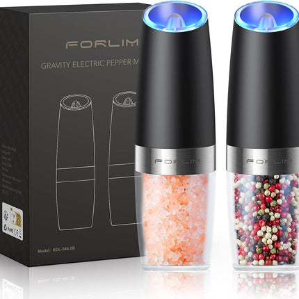 Gravity Electric Salt & Pepper Grinder Set – LED, Adjustable Coarseness, Black