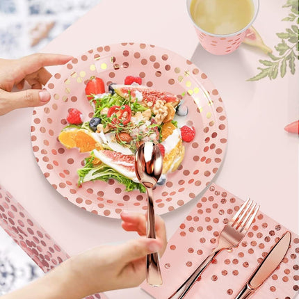 141-Piece Party Tableware Set – Pink & Rose Gold Plates, Napkins & Cutlery