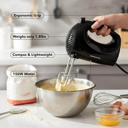 Electric Hand Mixer – 5 Speeds, 150W, Snap-On Storage Case, Black HM151B