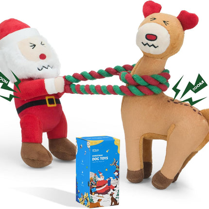 Christmas Dog Toys – Plush Squeaky Toys with Detachable Rope for All Breeds