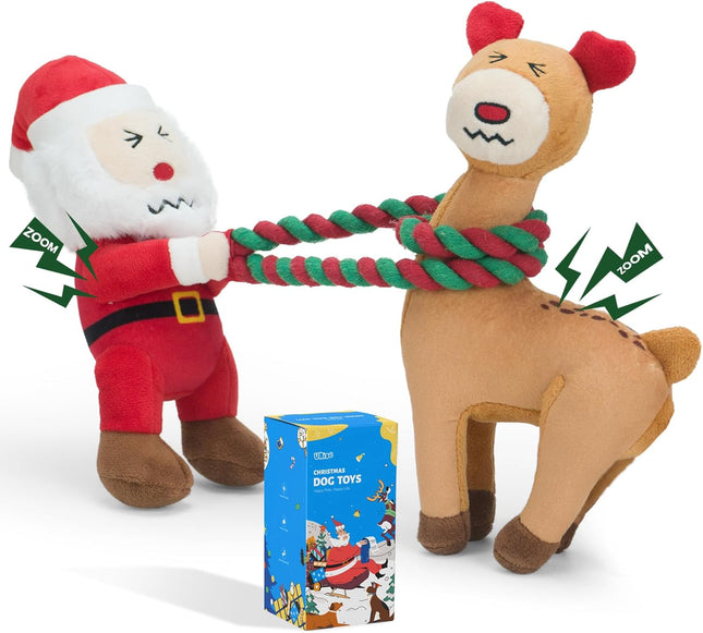Christmas Dog Toys – Plush Squeaky Toys with Detachable Rope for All Breeds