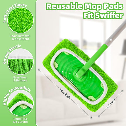 Reusable Microfiber Sweeping Cloths – Wet Pads for Swiffer Mop, Machine Washable (Green)