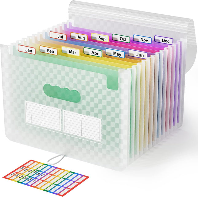 Expanding File Folder 12 Pockets Portable Document Organizer with Colored Tabs