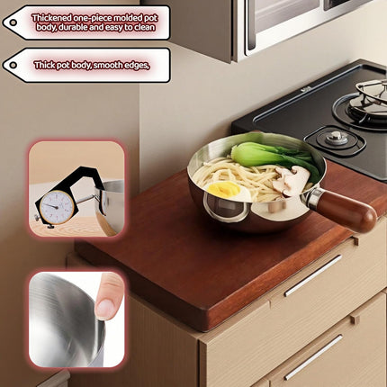 800ml/27oz 316 Stainless Steel Saucepan, Wood Handle, Induction Compatible