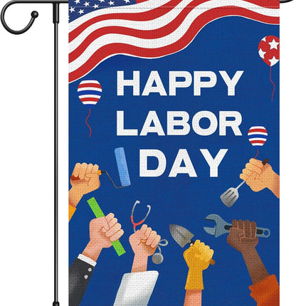 Happy Labor Day Garden Flag 12x18 Double Sided Burlap Tools USA Flag Only