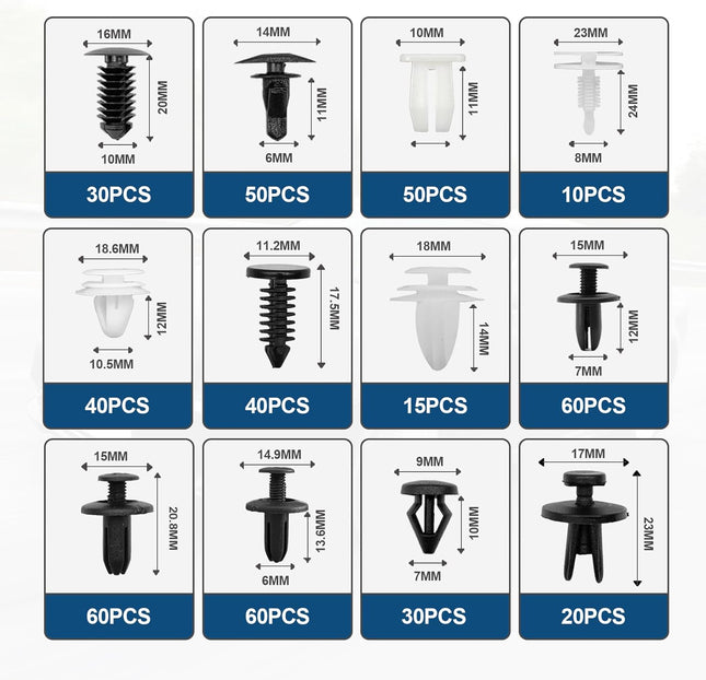 1101PCS Car Door Trim Panel Clips Kit – 32 Sizes, Push Pin Rivets for GM, Ford, Honda