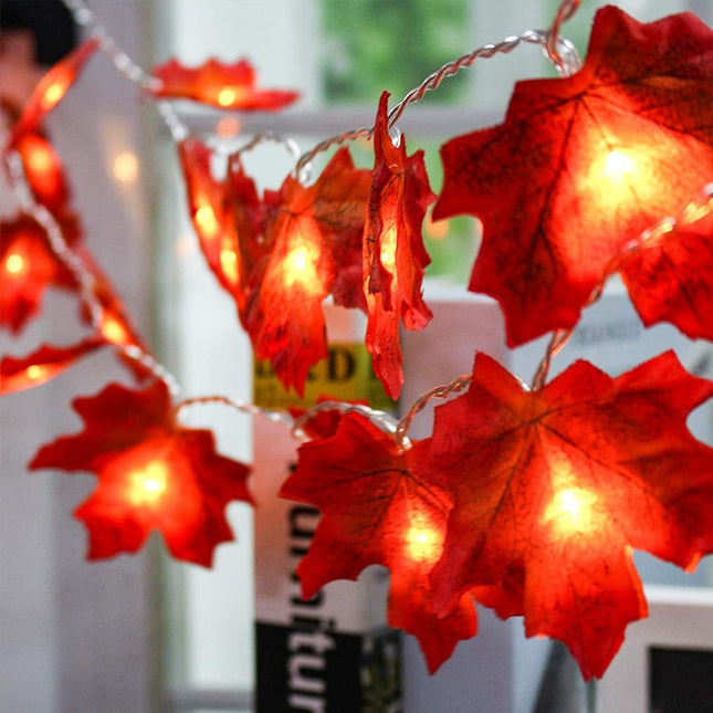 JamBer 7.4ft Fall Garland Lights – Waterproof 20 LED Maple Leaf Lights for Holiday Decor