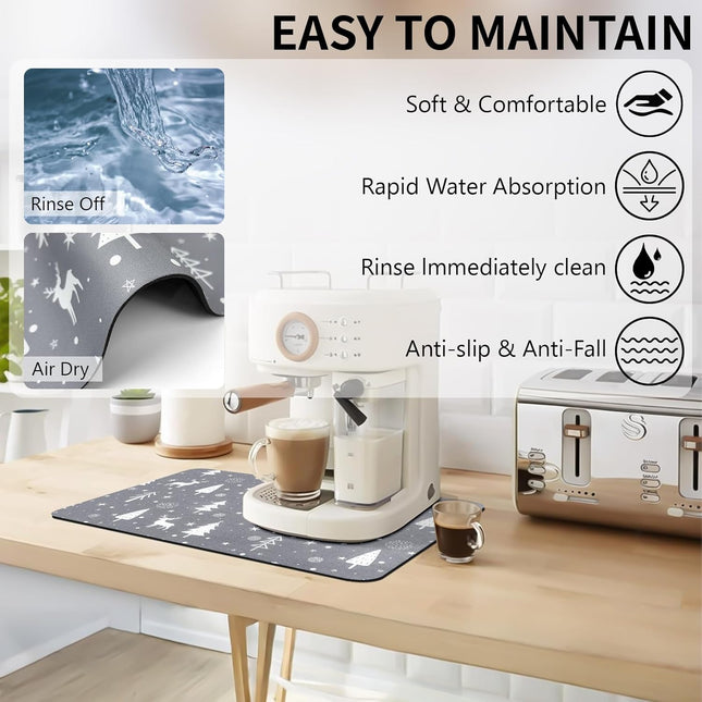 Christmas Dish Drying Mat 12x20" | Super Absorbent Gray Kitchen Mat