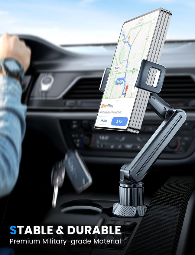Tablet Holder for Car – iPad Cup Holder Mount, Adjustable 15" Height, 6"-12.9" Devices