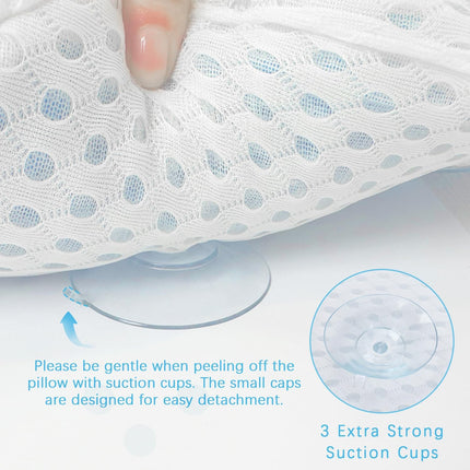 Bathtub Bath Pillow 4D Mesh TPE Neck & Back Support, 3 Suction Cups & Hook