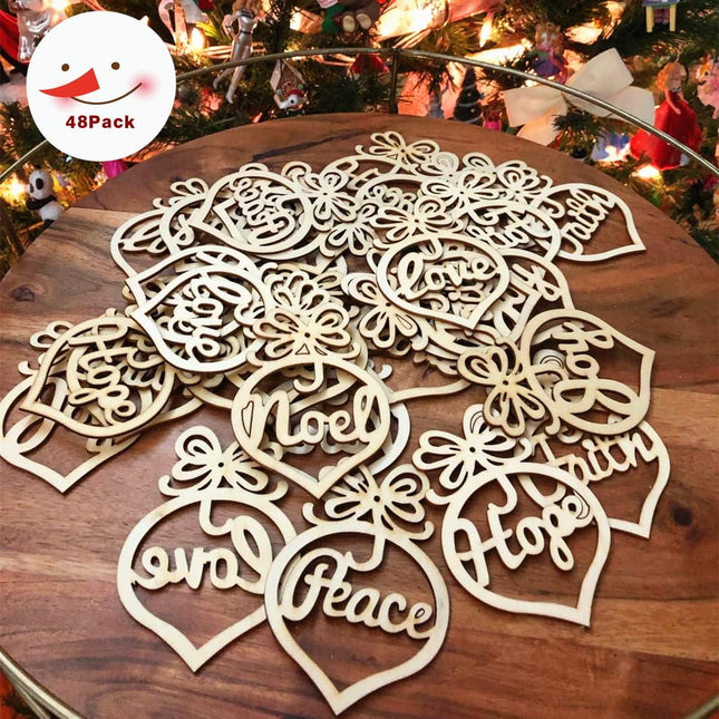 48-Pack Hollow Wood Letter Ornaments – Perfect for Christmas Tree, Church Party & Wedding Favors
