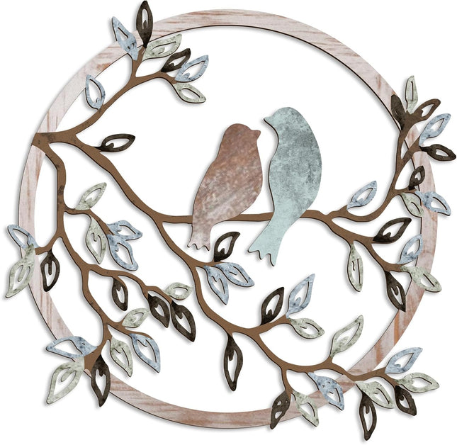 Metal Wall Art – Bird on Tree Branch Silhouette, Fresh Color Decor